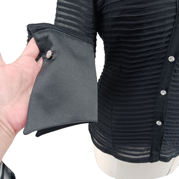 JS Collection Black Mesh Striped Shirt & Tank Top Set Ringstones Button Size 6 - Picture 4 of 16